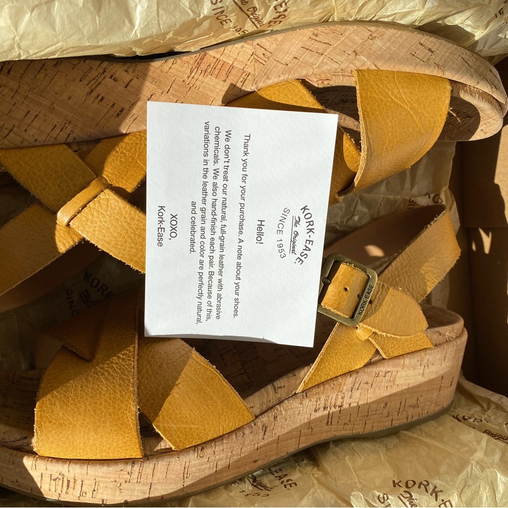 Kork-Ease Mustard Strappy Cork Wedges Size 10 Excellent Comfy Condition With Box - Picture 4 of 13